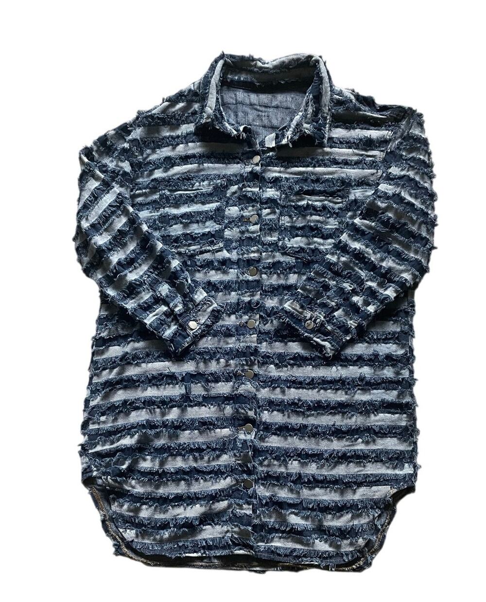 Denim Frayed Shirt Jacket Sz XL Unisex Oversized Baggy Streetwear Retro Western
